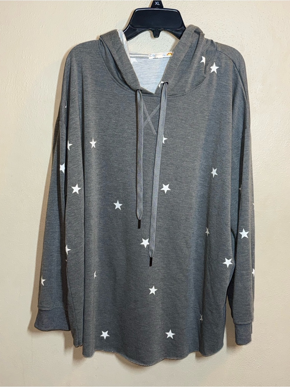 Women’s C&C California Gray Star-Print Hooded Sweatshirt Sz 1X EUC!